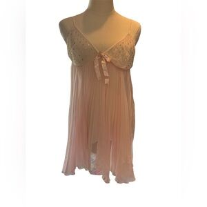 Fantasies Morgan Taylor Baby Doll Pink Pleated sheer Rhinestones size large